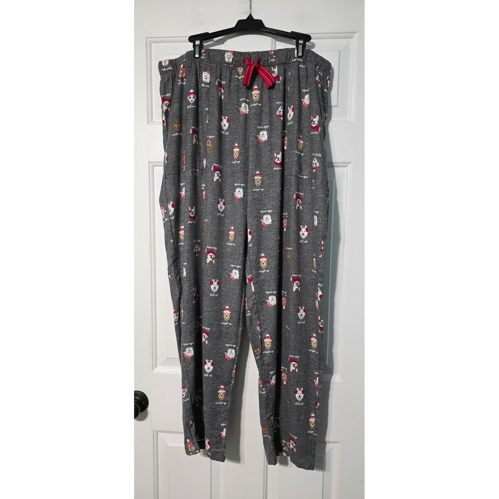 Joyspun Womens XL Gray Holiday Dog Print Pajama Pants Christmas Joggers NWT